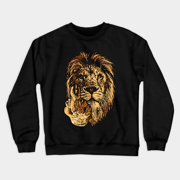 Funny Lion Showing Middle Finger Crewneck Sweatshirt by Mila46